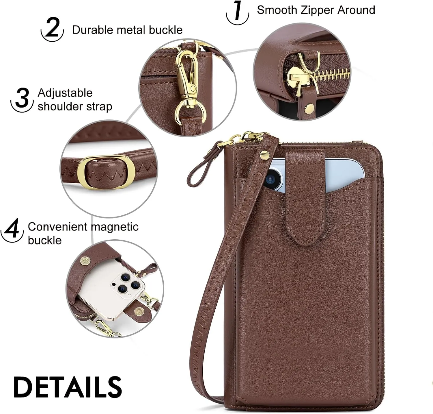 Peacocktion RFID Crossbody Wallet Purse for Women Small Travel Cell Phone Purses Trendy Vegan Leather Bags with Card Slots