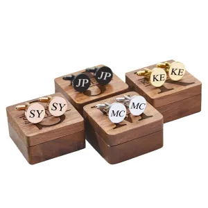 Personalized Cufflinks Box Custom Groomsman Cufflinks Engraved Cufflinks With Wooden Box Groomsman Gift Bachelor Party Favors Husband Father's Day Gift