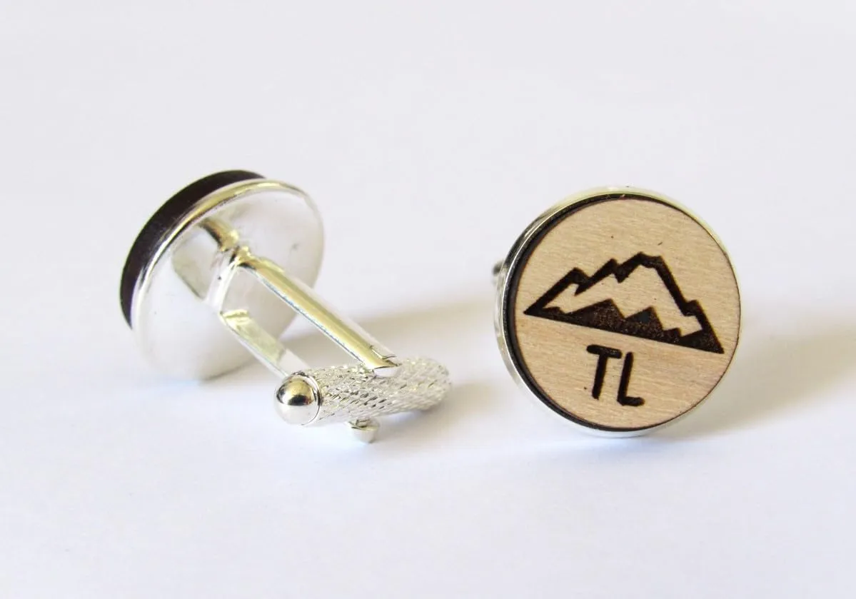 Personalized Mountain Cufflinks, Rustic Wedding Jewelry, Mens Cufflinks, Maple Wood Cufflinks, Birthday Gift Dad, Father's Day, Gift for Husband