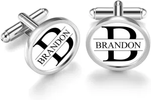 Personalized Name Cufflinks for Men Custom Engraved Name Initial Cufflink for Men Wedding Party Business Shirt Tuxedo Cufflinks for Father Dad Husband Groom