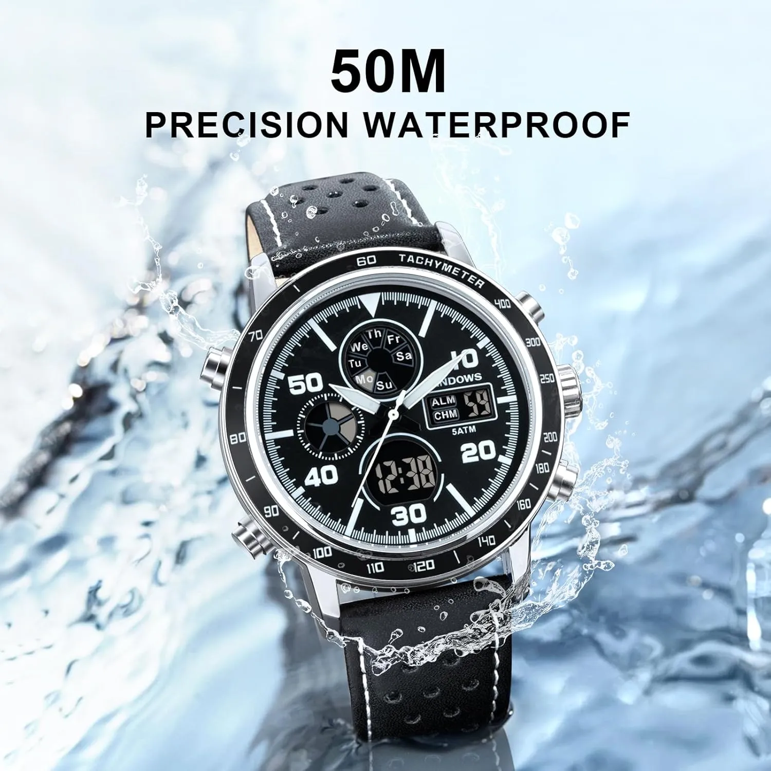 PINDOWS Mens Watches, Men's Military Digital Watches Analog Quartz Waterproof Watch Sport Tactical Multifunction Heavy Duty Outdoor Watches for Men