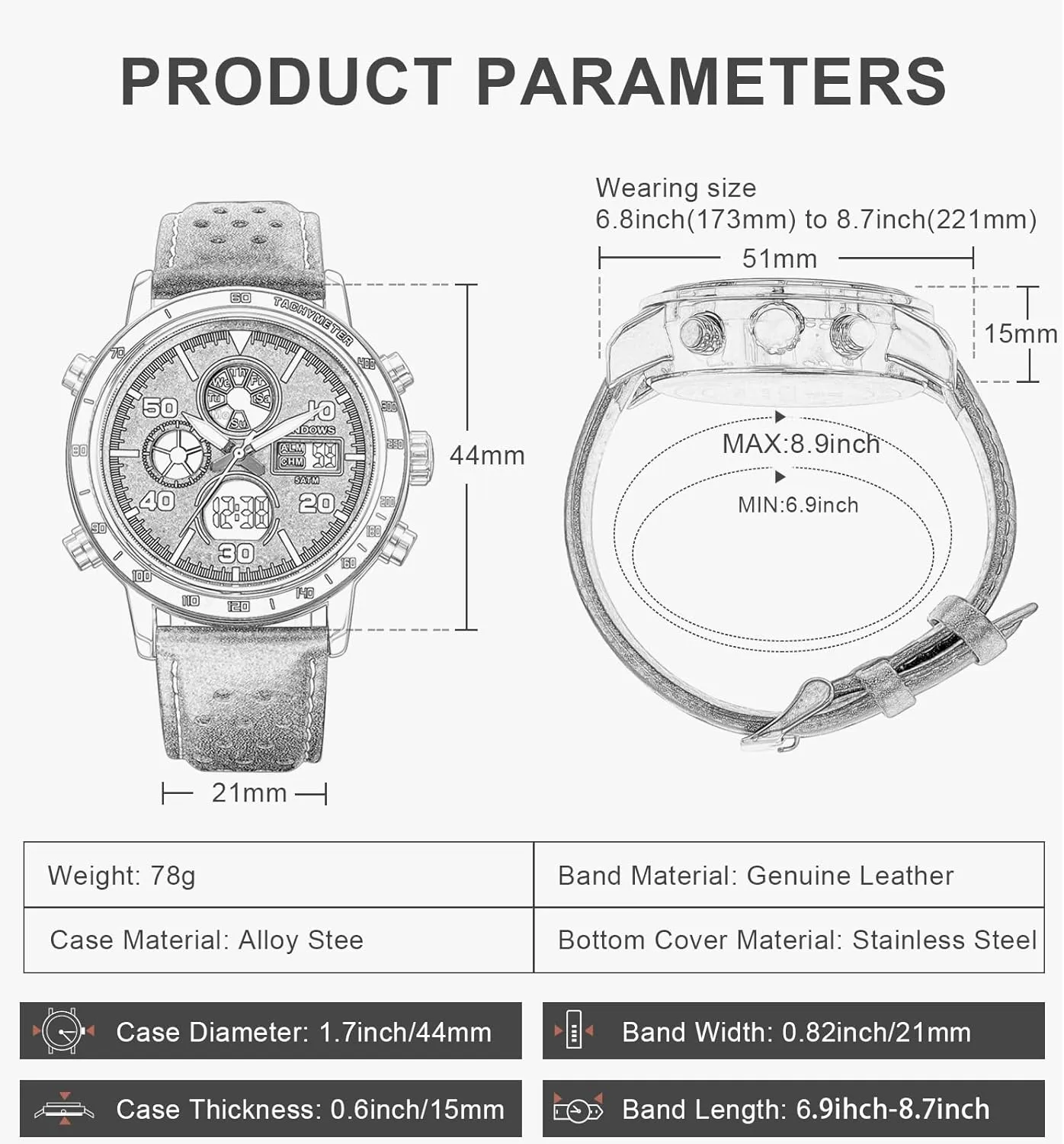 PINDOWS Mens Watches, Men's Military Digital Watches Analog Quartz Waterproof Watch Sport Tactical Multifunction Heavy Duty Outdoor Watches for Men