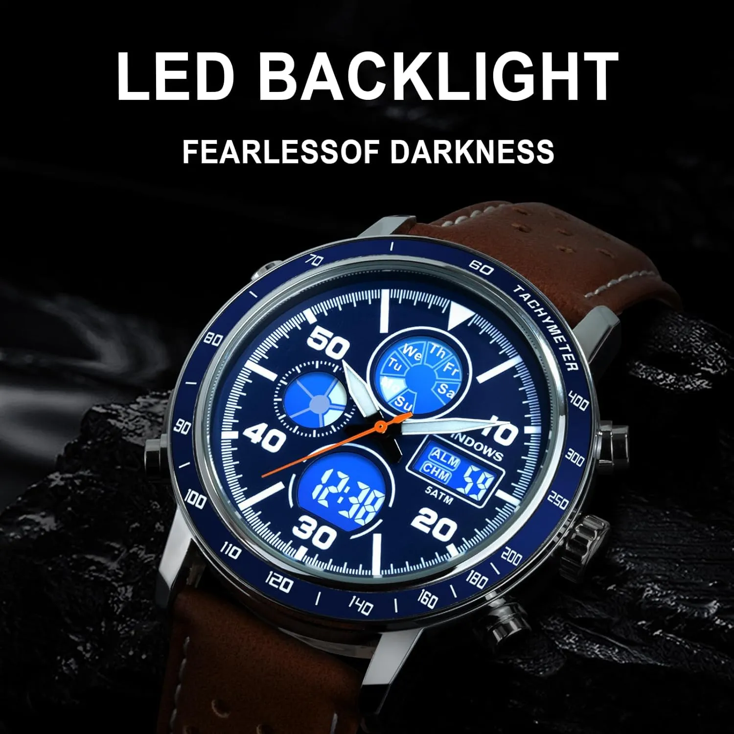 PINDOWS Mens Watches, Men's Military Digital Watches Analog Quartz Waterproof Watch Sport Tactical Multifunction Heavy Duty Outdoor Watches for Men