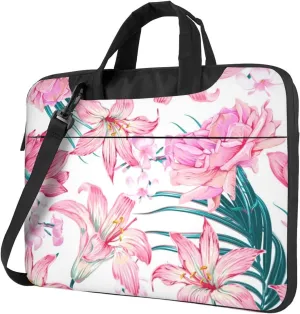 Pink Flowers Lily Lotus Practical 13-15.6 Inch Laptop Bag For Man And Women, Computer Messenger Bag, Trendy Shoulder Strap Design
