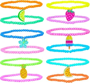 PinkSheet 12PCS Elastic Beaded Anklets for Teen Girl Kids Girl, Summer Ankle Bracelets Set Colorful Anklets, Cute Anklets for Teen Girls