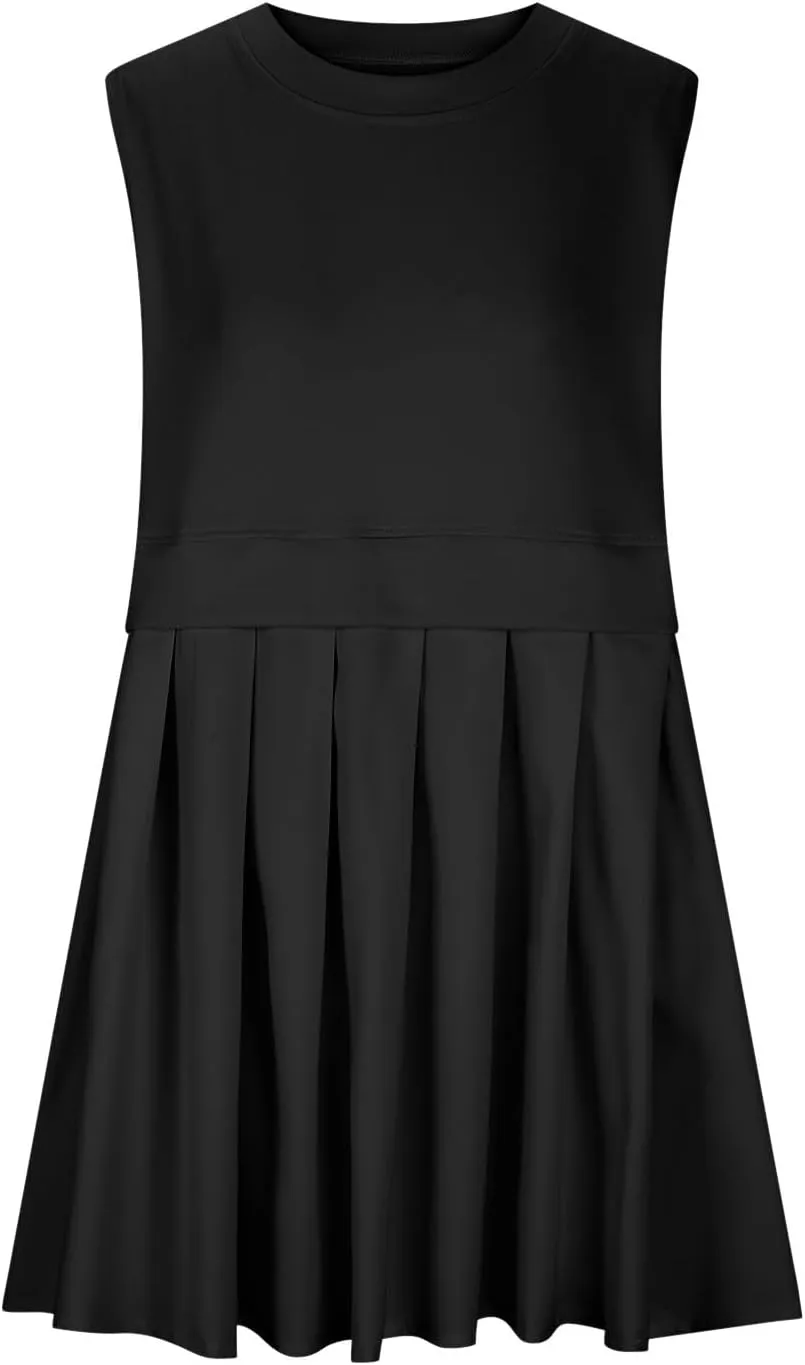 Plus Size Dresses for Curvy Women Solid Color Sleeveless Midi Dress Baggy Casual Sundress Ruffle Flowy Summer Dresses