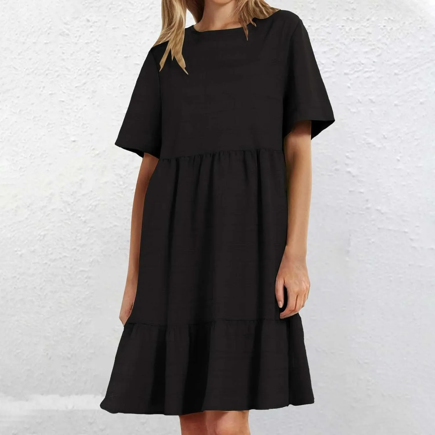 Plus Size Dresses for Women Short Sleeve Crew Neck Womens Dresses Swing Flowy Tiered Ruffle Beach Dress 2025