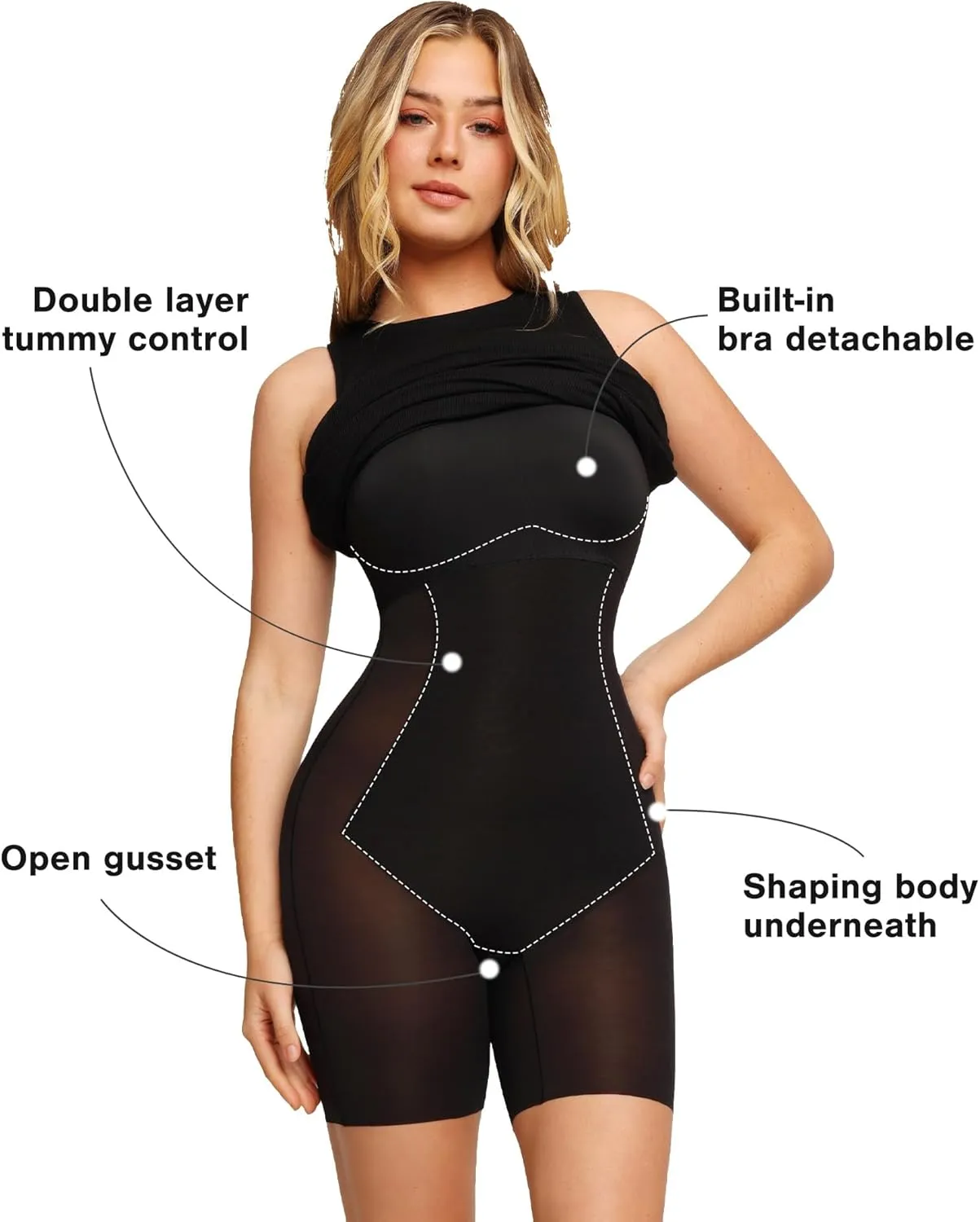 Popilush Midi Dresses for Women - Summer Bodycon Shapewear Sleeveless Crew Neck Dress Causal Party Club Outfits