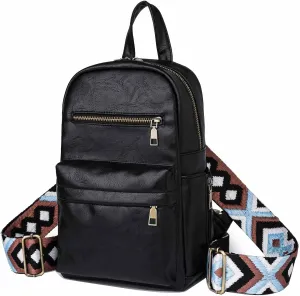 Practical Sling Bag Convertible Backpack Daypack for Women Ladies Satchel Chest Bag Wide Strap PU Leather Fashion Chic