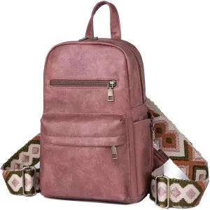 Practical Sling Bag Convertible Backpack Daypack for Women Ladies Satchel Chest Bag Wide Strap PU Leather Fashion Chic