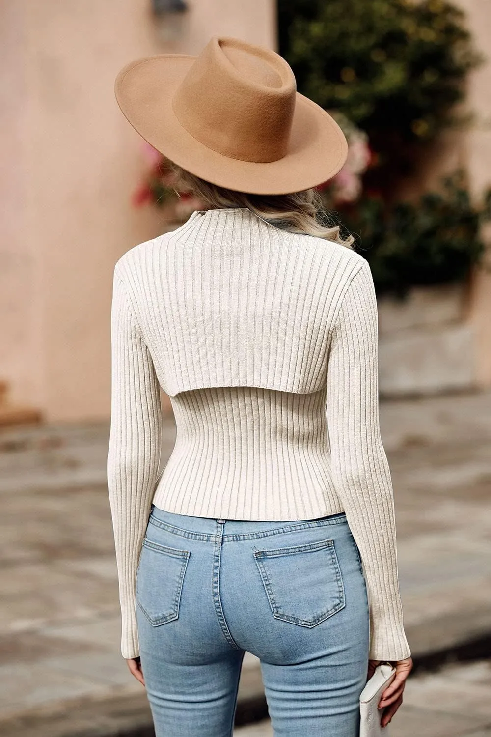 PRETTYGARDEN Women's 2025 Fashion Fall Clothes 2 Piece Cutout Tops Long Sleeve Mock Neck Rib Knit Winter Pullover Sweater