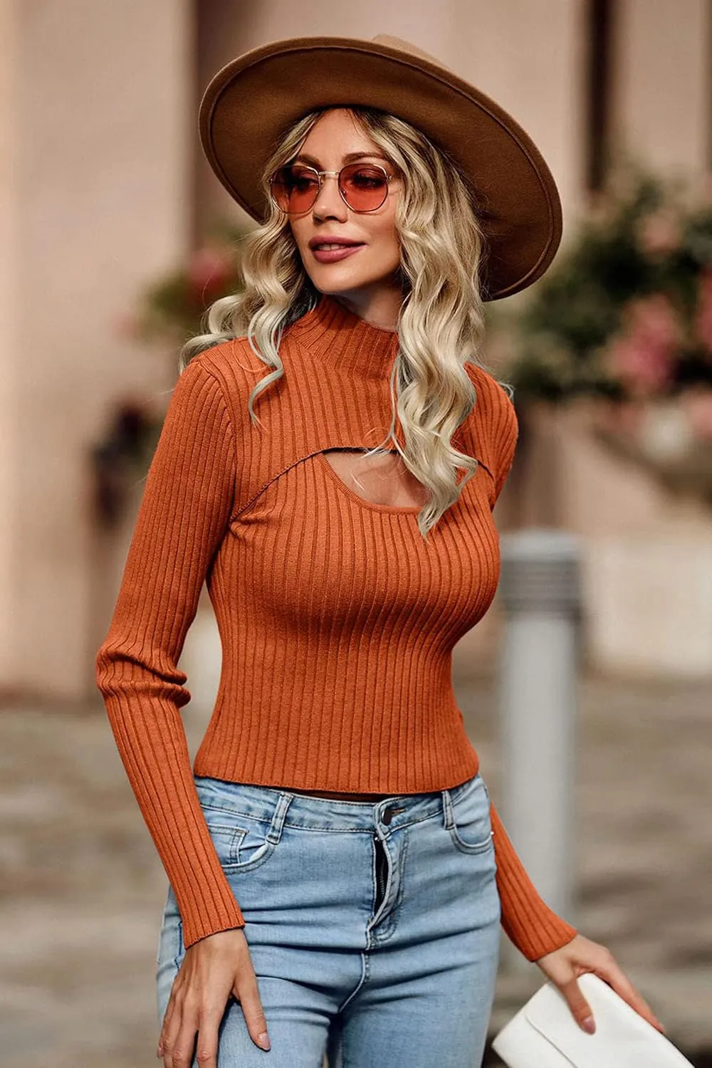 PRETTYGARDEN Women's 2025 Fashion Fall Clothes 2 Piece Cutout Tops Long Sleeve Mock Neck Rib Knit Winter Pullover Sweater