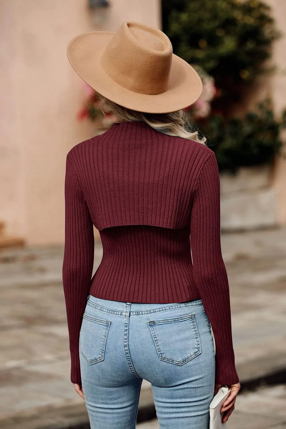 PRETTYGARDEN Women's 2025 Fashion Fall Clothes 2 Piece Cutout Tops Long Sleeve Mock Neck Rib Knit Winter Pullover Sweater