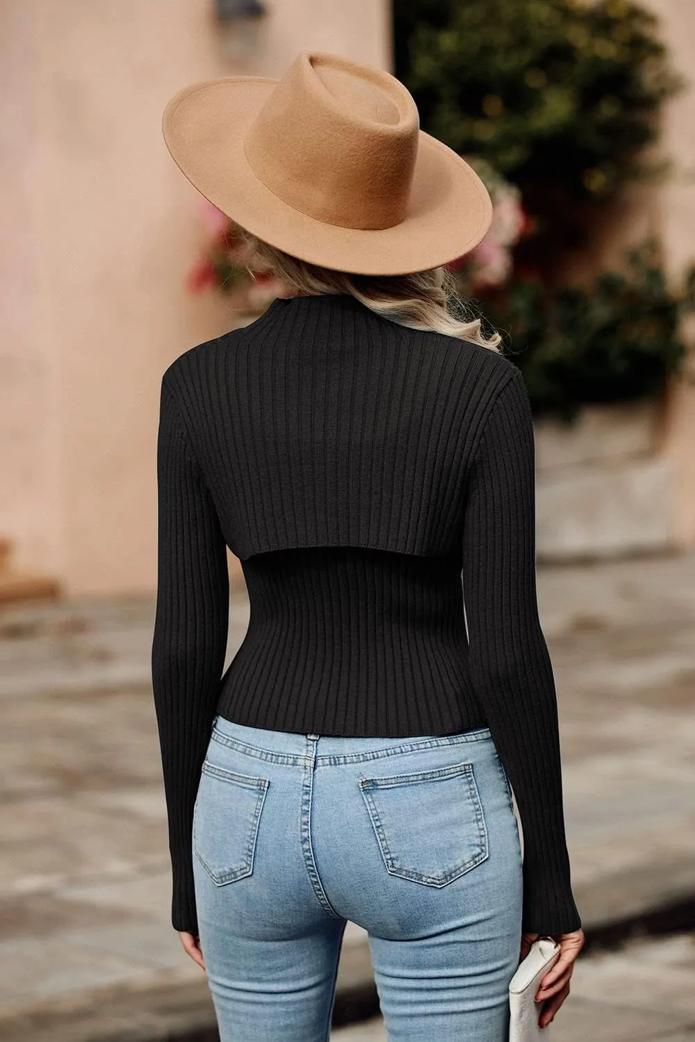 PRETTYGARDEN Women's 2025 Fashion Fall Clothes 2 Piece Cutout Tops Long Sleeve Mock Neck Rib Knit Winter Pullover Sweater