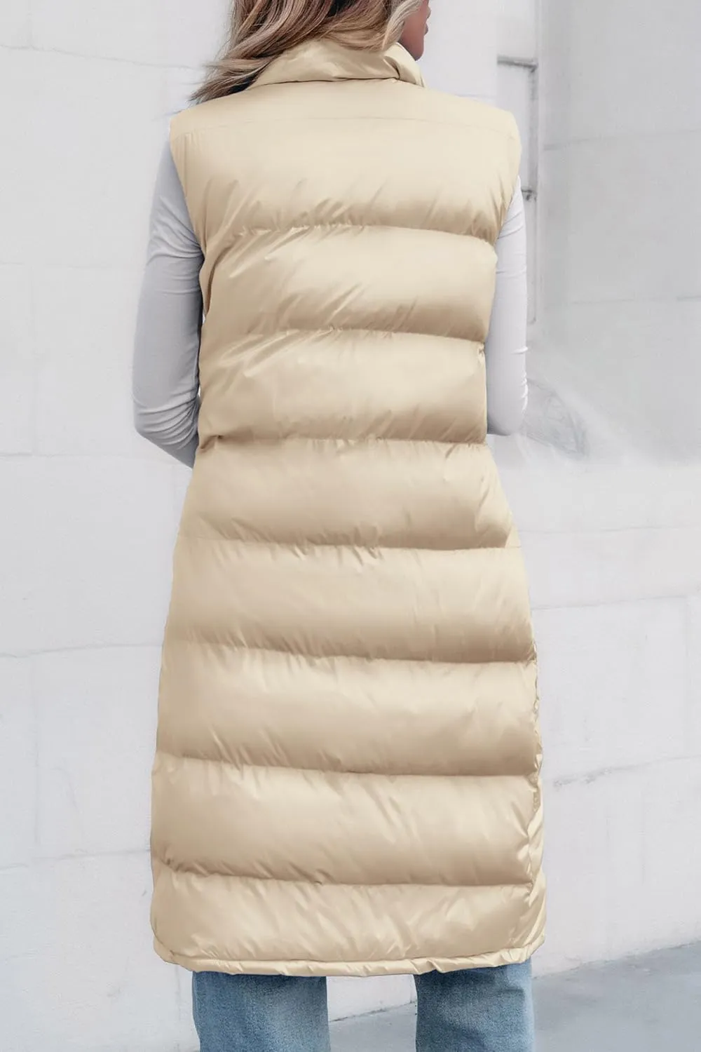 PRETTYGARDEN Women's Fall Long Puffer Vest Collared Sleeveless Button Down Warm Jackets Coat Casual Trendy Winter Outerwear