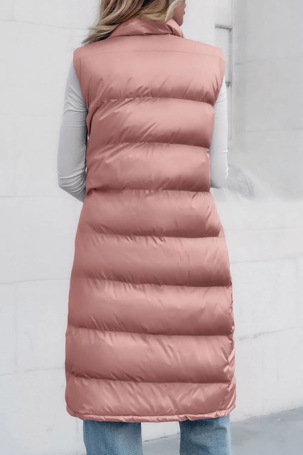 PRETTYGARDEN Women's Fall Long Puffer Vest Collared Sleeveless Button Down Warm Jackets Coat Casual Trendy Winter Outerwear