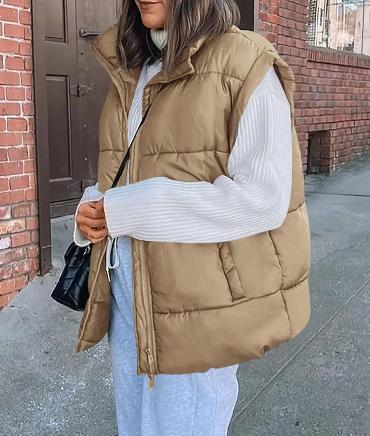 PRETTYGARDEN Women's Puffer Vest Fall Casual Stand Collar Lightweight Sleeveless Zip Up Padded Jackets Outerwear