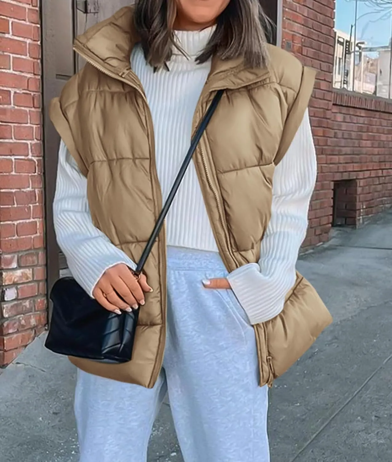 PRETTYGARDEN Women's Puffer Vest Fall Casual Stand Collar Lightweight Sleeveless Zip Up Padded Jackets Outerwear