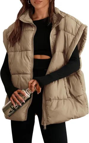 PRETTYGARDEN Women's Puffer Vest Fall Casual Stand Collar Lightweight Sleeveless Zip Up Padded Jackets Outerwear