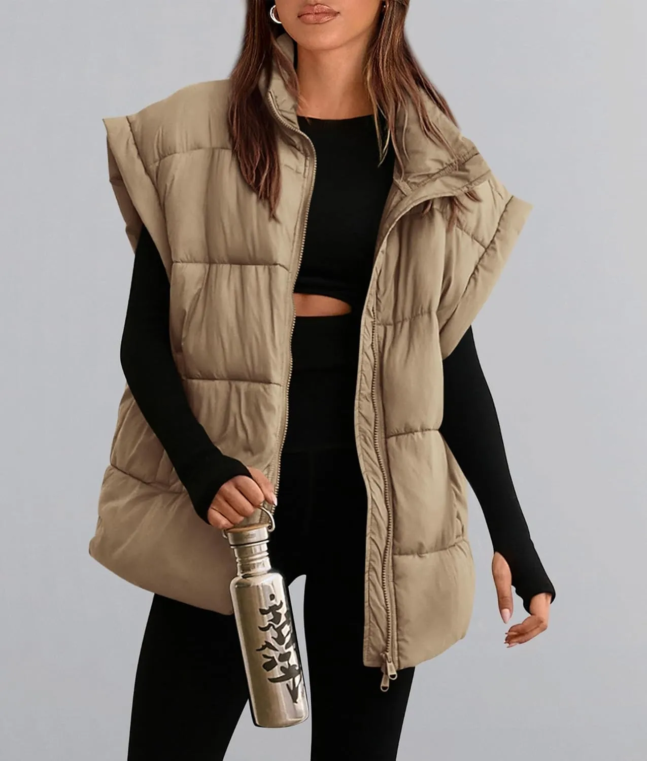 PRETTYGARDEN Women's Puffer Vest Fall Casual Stand Collar Lightweight Sleeveless Zip Up Padded Jackets Outerwear
