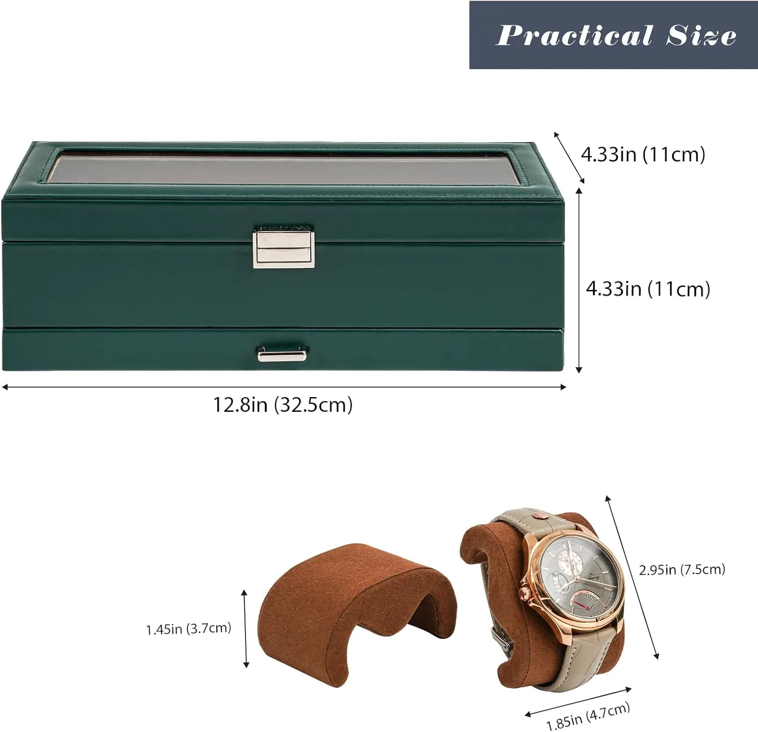 ProCase Men's Watch Box - 6 Slot Display Case with Drawer, Glass Lid, 2-Layer Jewelry & Watch Storage - Midnight Green