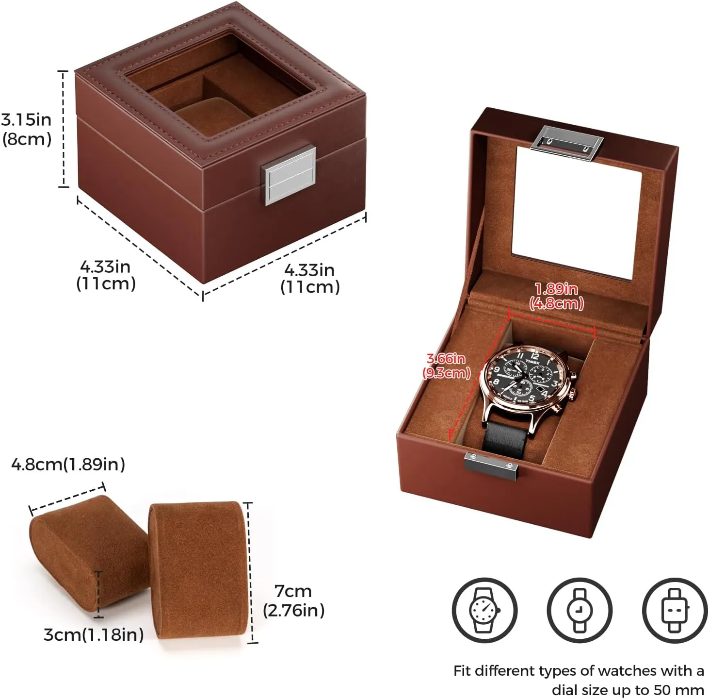 ProCase Single Watch Box for Men - Storage Holder Organizer With Glass Lid, 1 Slot Display Case - Espresso