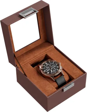 ProCase Single Watch Box for Men - Storage Holder Organizer With Glass Lid, 1 Slot Display Case - Espresso