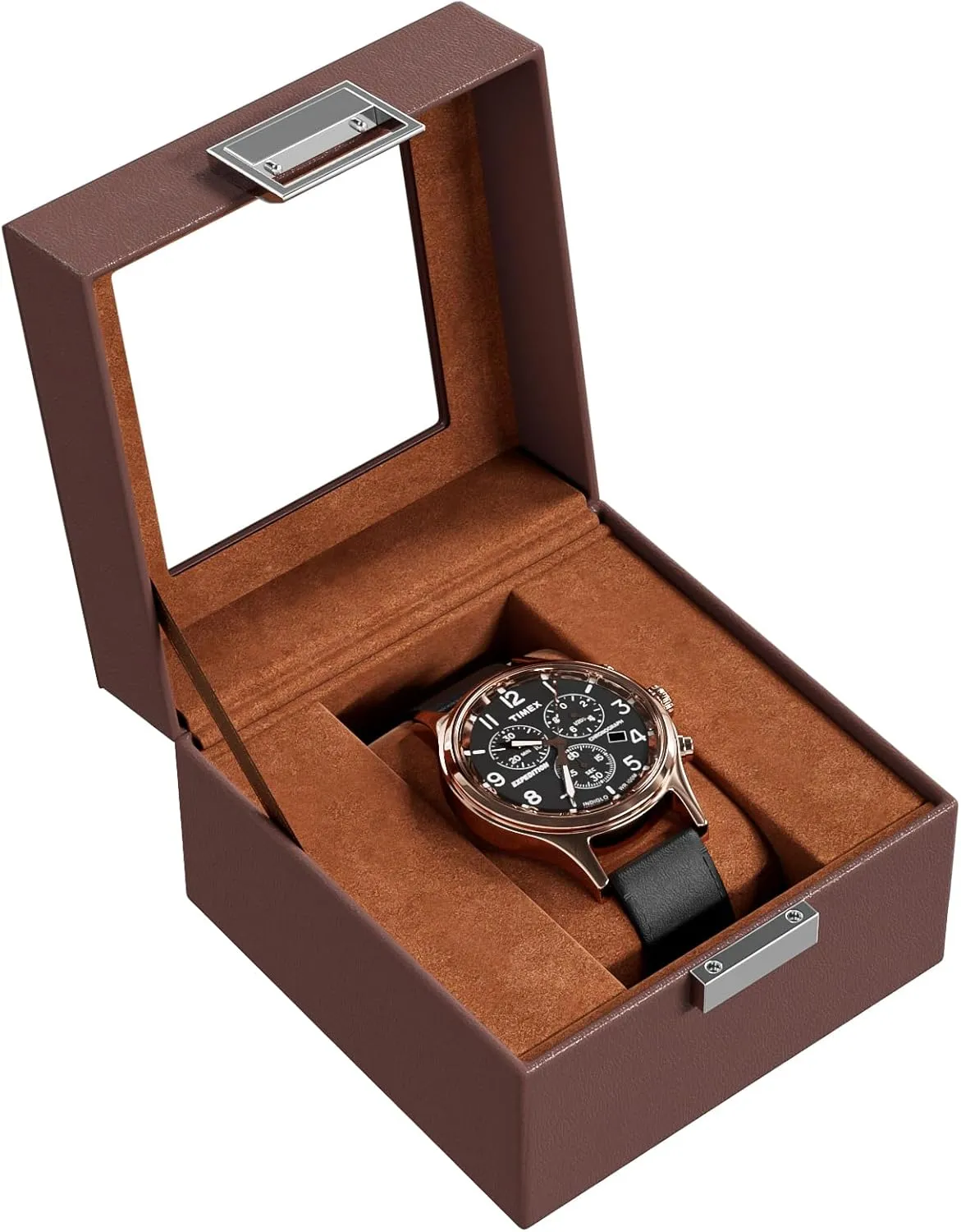 ProCase Single Watch Box for Men - Storage Holder Organizer With Glass Lid, 1 Slot Display Case - Espresso