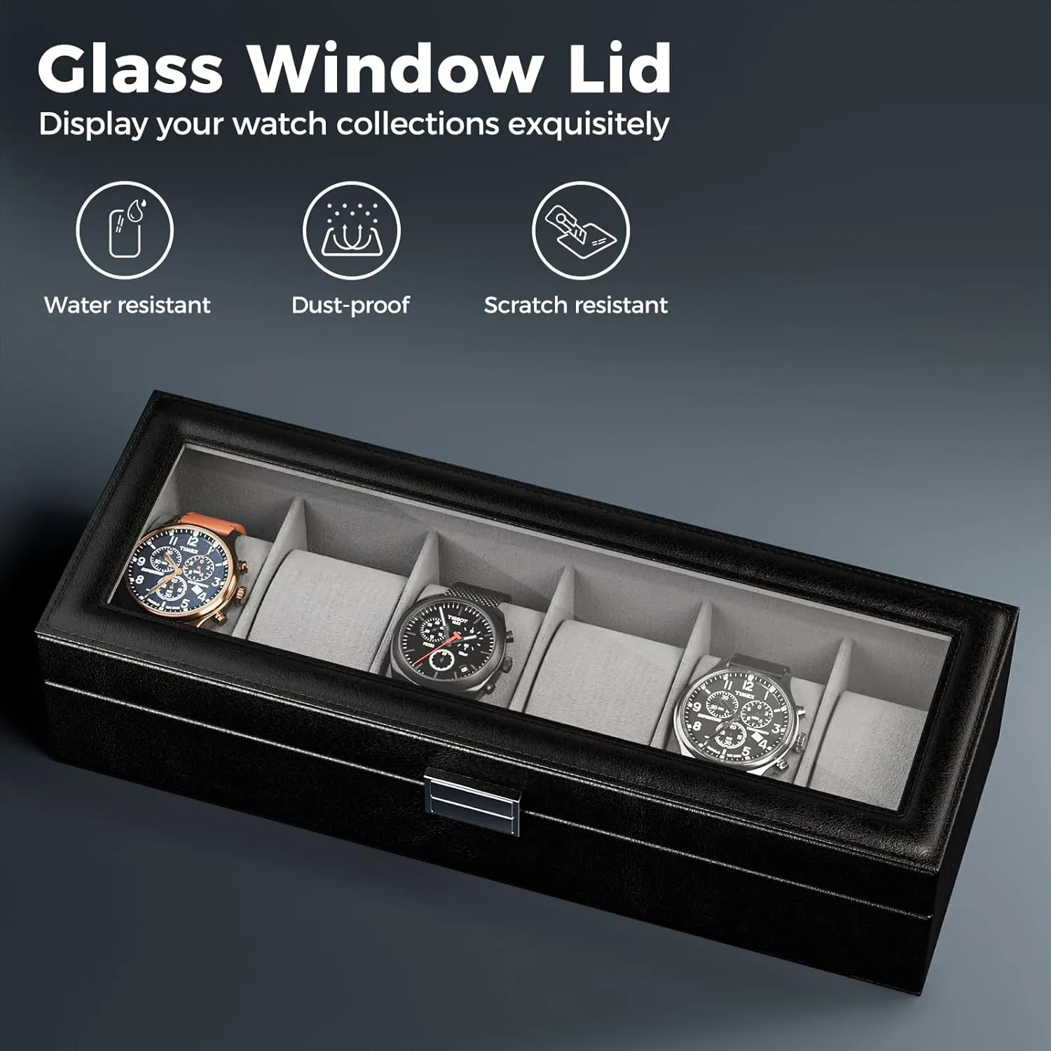 ProCase Watch Box for Men, 6 Slot Mens Watch Case, Watch Storage Watch Holder Organizer for Men, Watch Display Case With Glass Lid -6 Slot, Black