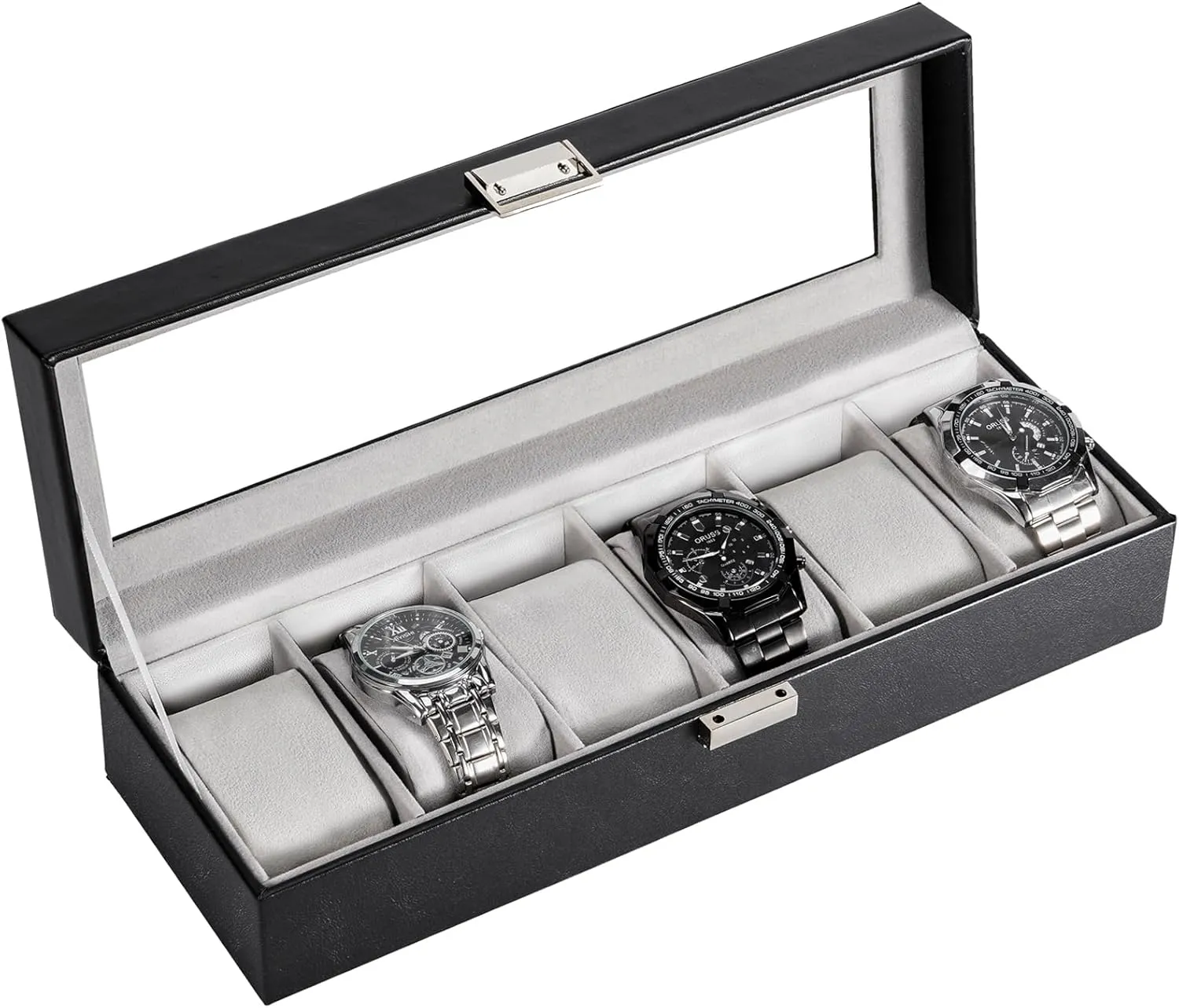 ProCase Watch Box for Men, 6 Slot Mens Watch Case, Watch Storage Watch Holder Organizer for Men, Watch Display Case With Glass Lid -6 Slot, Black