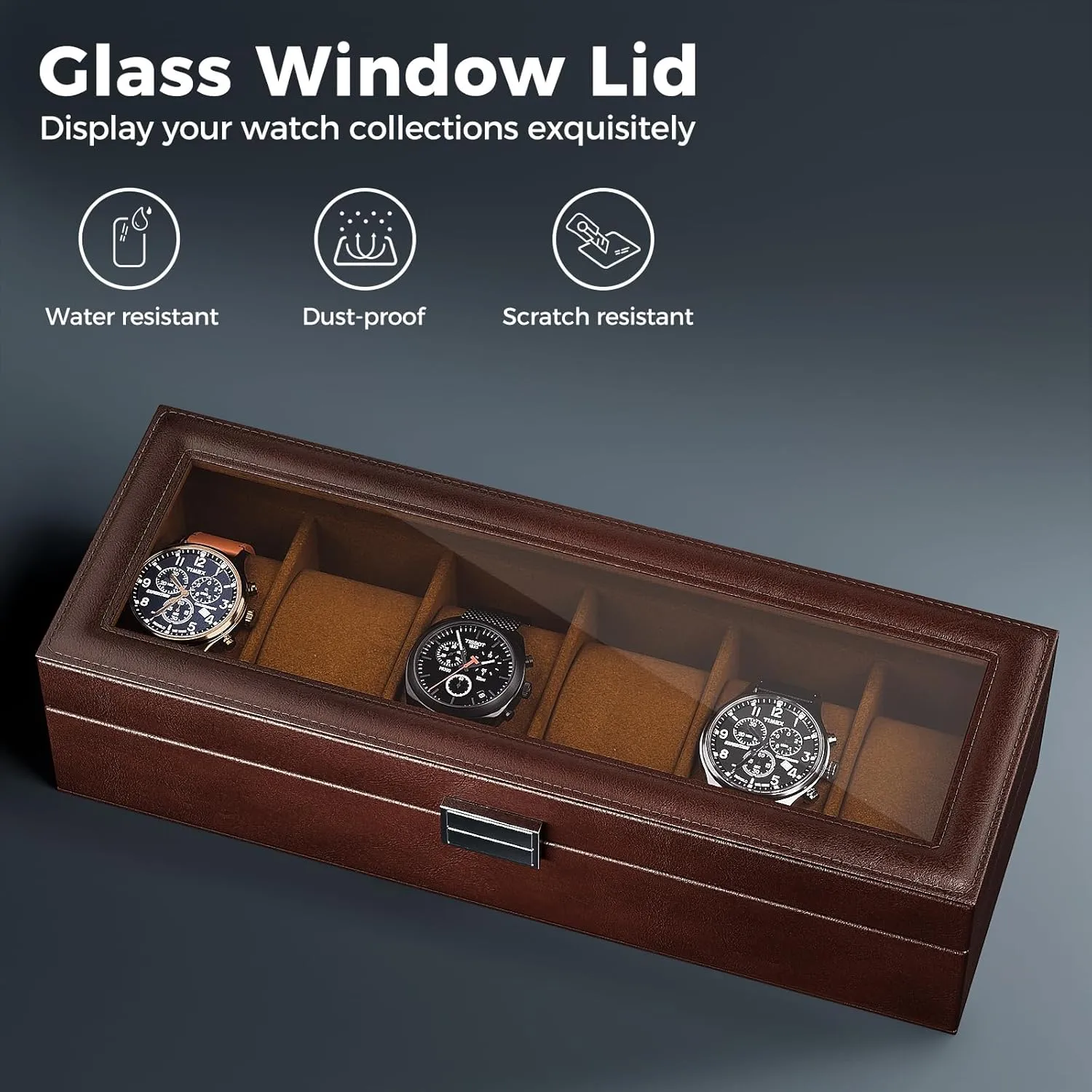 ProCase Watch Box for Men, 6 Slot Mens Watch Case, Watch Storage Watch Holder Organizer for Men, Watch Display Case With Glass Lid -6 Slot, Brown