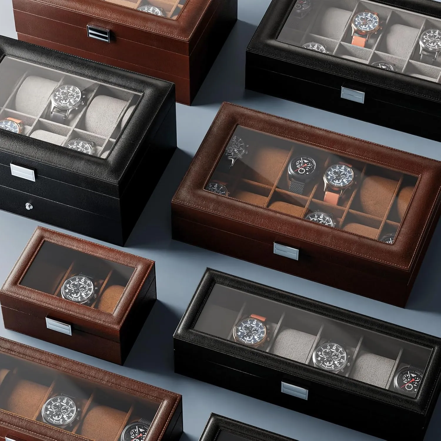 ProCase Watch Box for Men, 6 Slot Mens Watch Case, Watch Storage Watch Holder Organizer for Men, Watch Display Case With Glass Lid -6 Slot, Brown