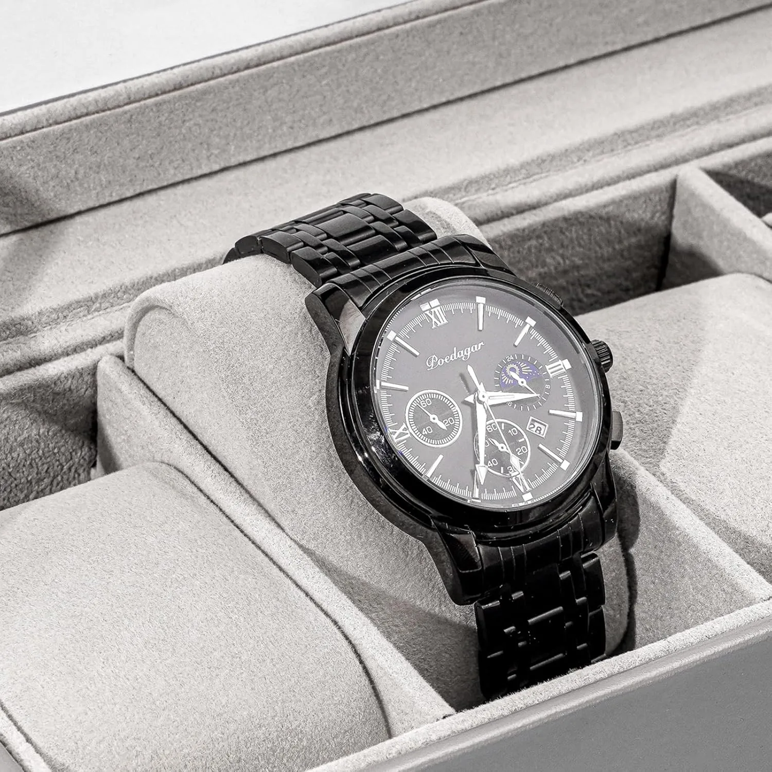 ProCase Watch Box for Men, 6 Slot Mens Watch Case, Watch Storage Watch Holder Organizer for Men, Watch Display Case With Glass Lid -6 Slot, Grey