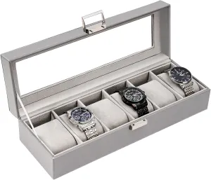 ProCase Watch Box for Men, 6 Slot Mens Watch Case, Watch Storage Watch Holder Organizer for Men, Watch Display Case With Glass Lid -6 Slot, Grey