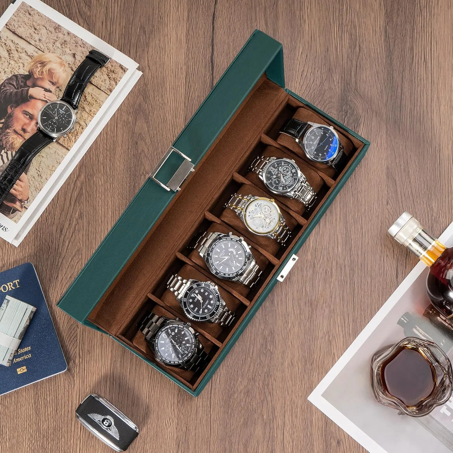 ProCase Watch Box for Men, 6 Slot Mens Watch Case, Watch Storage Watch Holder Organizer for Men, Watch Display Case With Glass Lid -6 Slot, MidnightGreen
