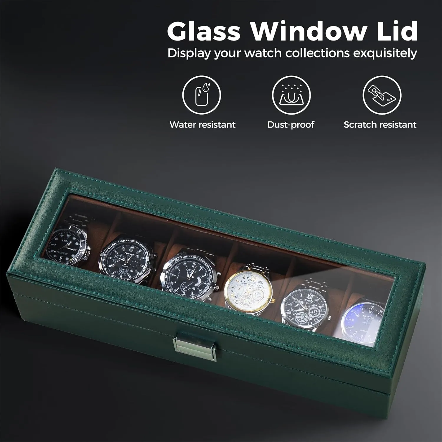 ProCase Watch Box for Men, 6 Slot Mens Watch Case, Watch Storage Watch Holder Organizer for Men, Watch Display Case With Glass Lid -6 Slot, MidnightGreen