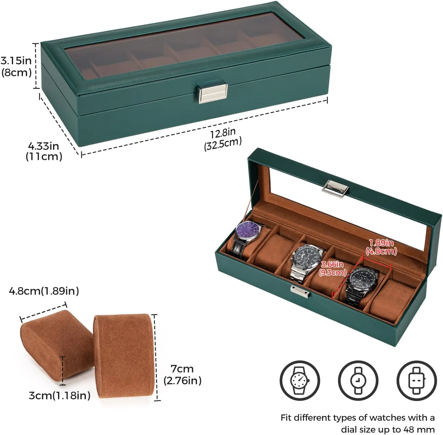 ProCase Watch Box for Men, 6 Slot Mens Watch Case, Watch Storage Watch Holder Organizer for Men, Watch Display Case With Glass Lid -6 Slot, MidnightGreen