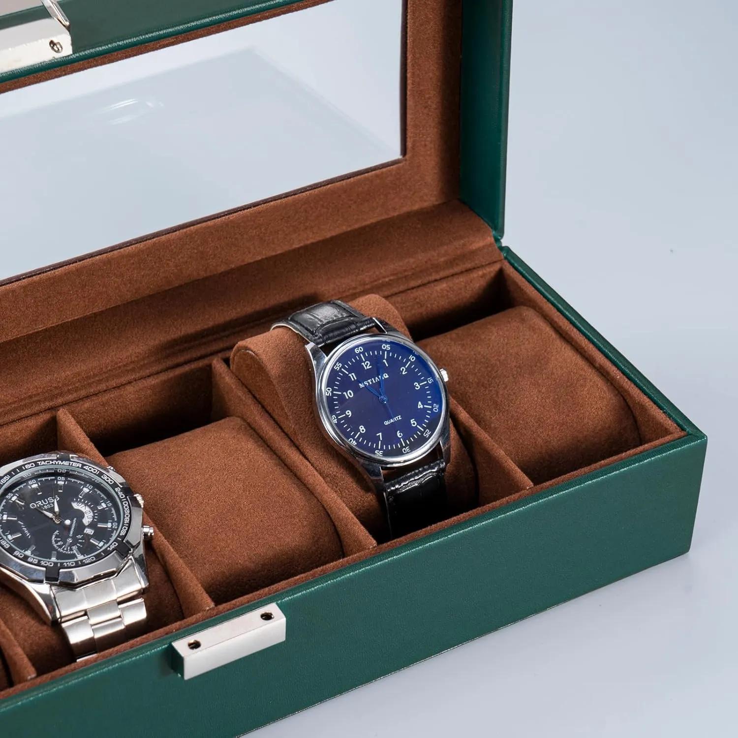 ProCase Watch Box for Men, 6 Slot Mens Watch Case, Watch Storage Watch Holder Organizer for Men, Watch Display Case With Glass Lid -6 Slot, MidnightGreen
