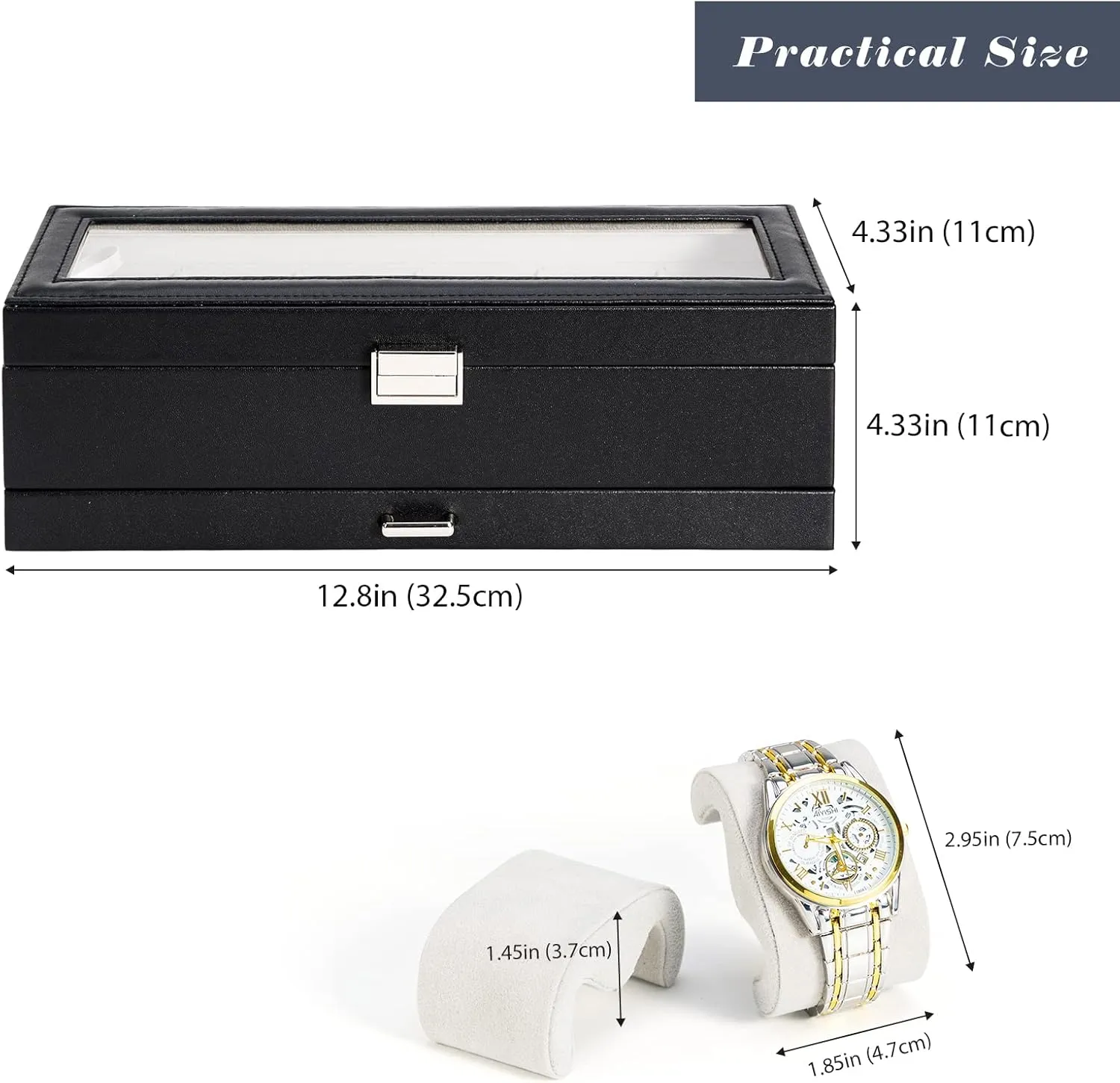 ProCase Watch Box for Men, 6 Slot Watch Display Case with Drawer, Mens Watch Case With Glass Lid, 2-Layer Jewelry and Watch Storage Watch Holder Organizer for Men Women -6 Slot, Black