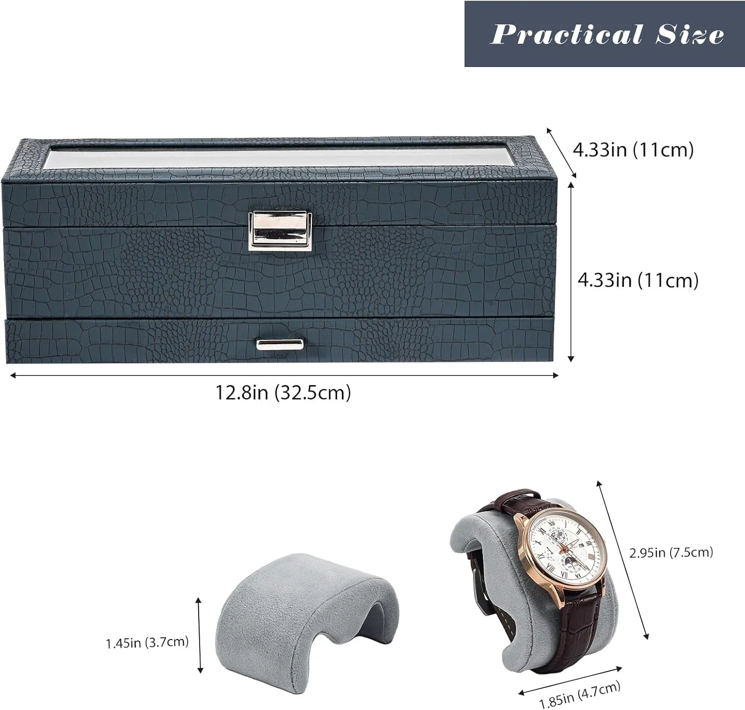 ProCase Watch Box for Men, 6 Slot Watch Display Case with Drawer, Mens Watch Case With Glass Lid, 2-Layer Jewelry and Watch Storage Watch Holder Organizer for Men Women -6 Slot, CrocCobaltBlue