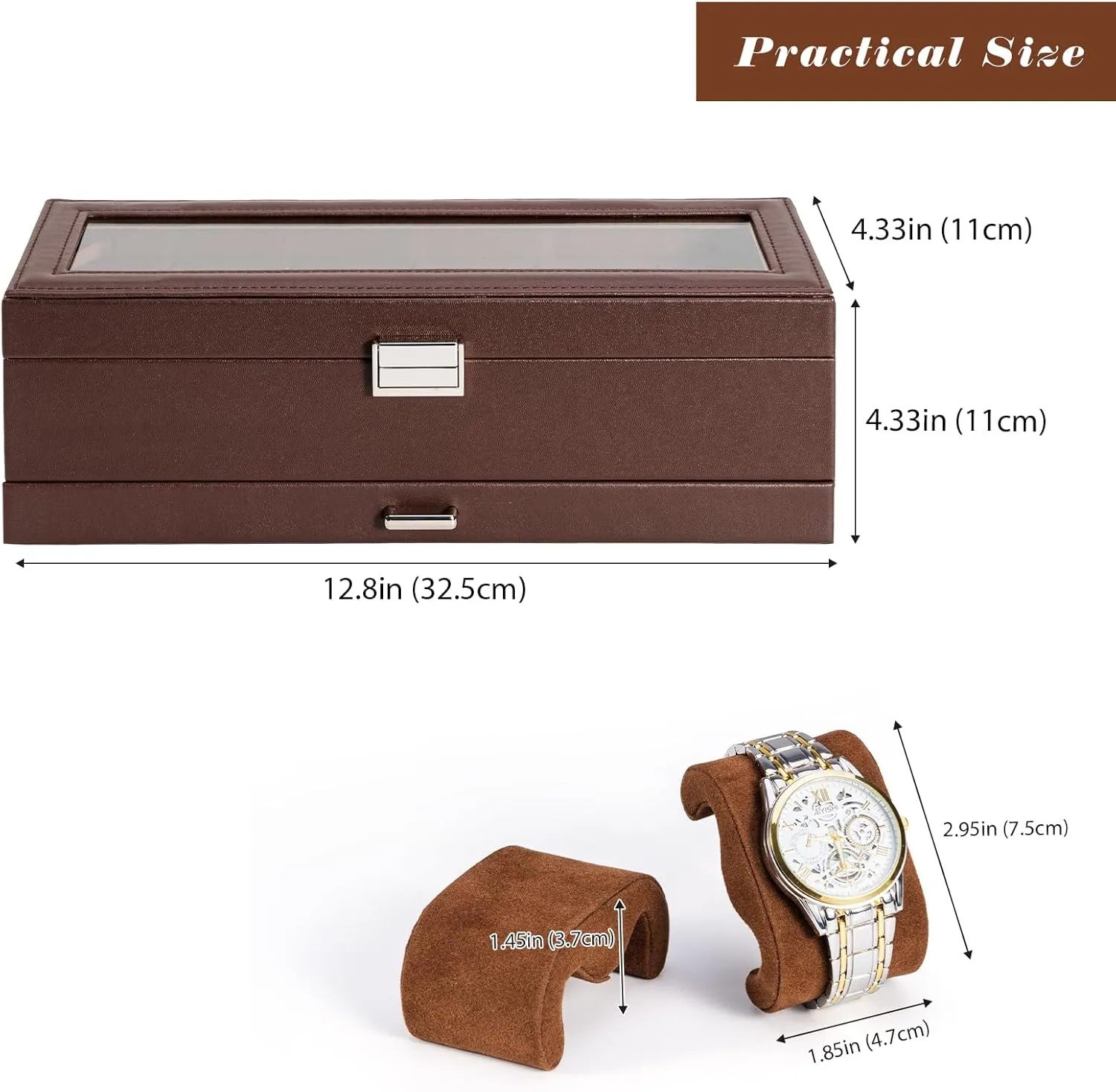 ProCase Watch Box for Men, 6 Slot Watch Display Case with Drawer, Mens Watch Case With Glass Lid, 2-Layer Jewelry and Watch Storage Watch Holder Organizer for Men Women -6 Slot, Espresso