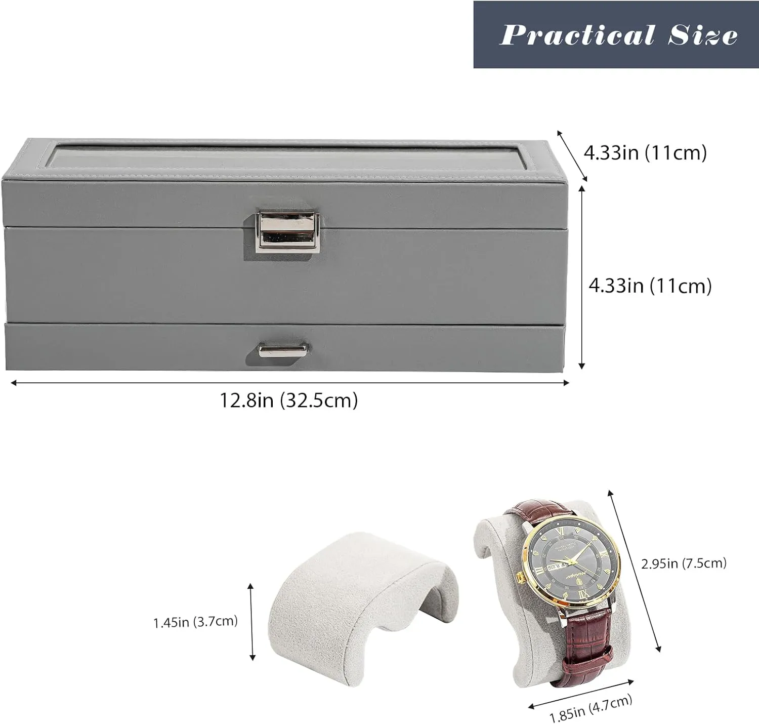 ProCase Watch Box for Men, 6 Slot Watch Display Case with Drawer, Mens Watch Case With Glass Lid, 2-Layer Jewelry and Watch Storage Watch Holder Organizer for Men Women -6 Slot, Grey