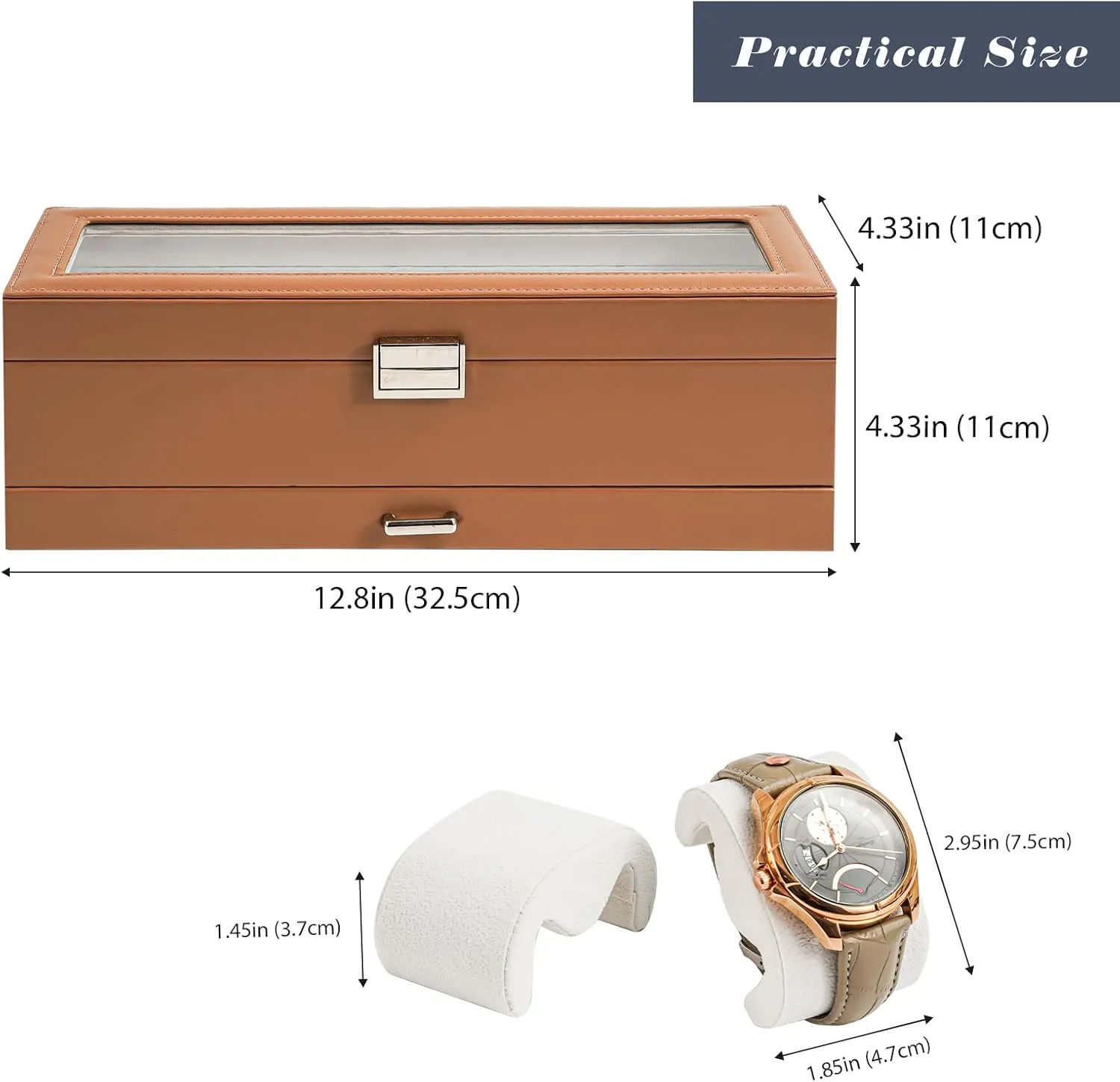 ProCase Watch Box for Men, 6 Slot Watch Display Case with Drawer, Mens Watch Case With Glass Lid, 2-Layer Jewelry and Watch Storage Watch Holder Organizer for Men Women -6 Slot, Khaki
