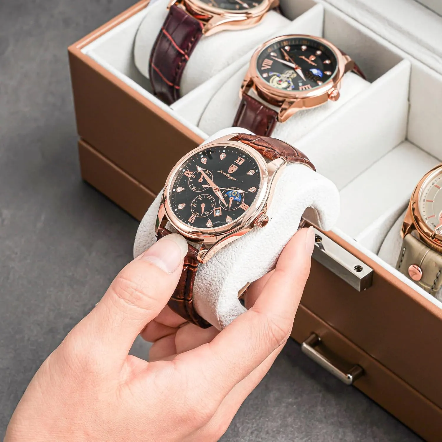 ProCase Watch Box for Men, 6 Slot Watch Display Case with Drawer, Mens Watch Case With Glass Lid, 2-Layer Jewelry and Watch Storage Watch Holder Organizer for Men Women -6 Slot, Khaki