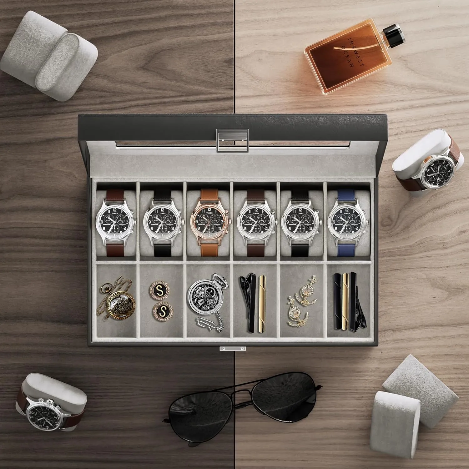 ProCase Watch Box Organizer for Men, 12 Slot Watch Display Case With Glass Lid, PU Leather Watch Storage Mens Watch Case, Watch Holder Organizer for Men Women -12 Slot, Black