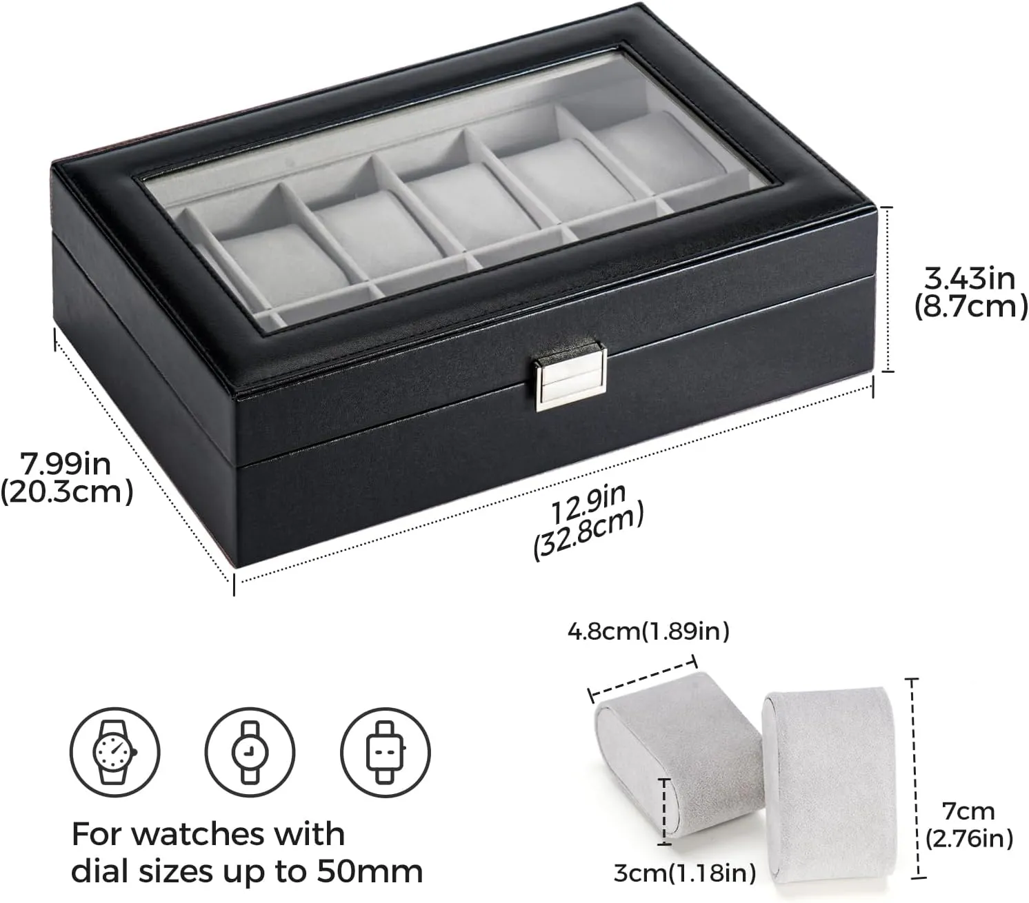 ProCase Watch Box Organizer for Men, 12 Slot Watch Display Case With Glass Lid, PU Leather Watch Storage Mens Watch Case, Watch Holder Organizer for Men Women -12 Slot, Black