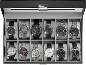ProCase Watch Box Organizer for Men, 12 Slot Watch Display Case With Glass Lid, PU Leather Watch Storage Mens Watch Case, Watch Holder Organizer for Men Women -12 Slot, Black