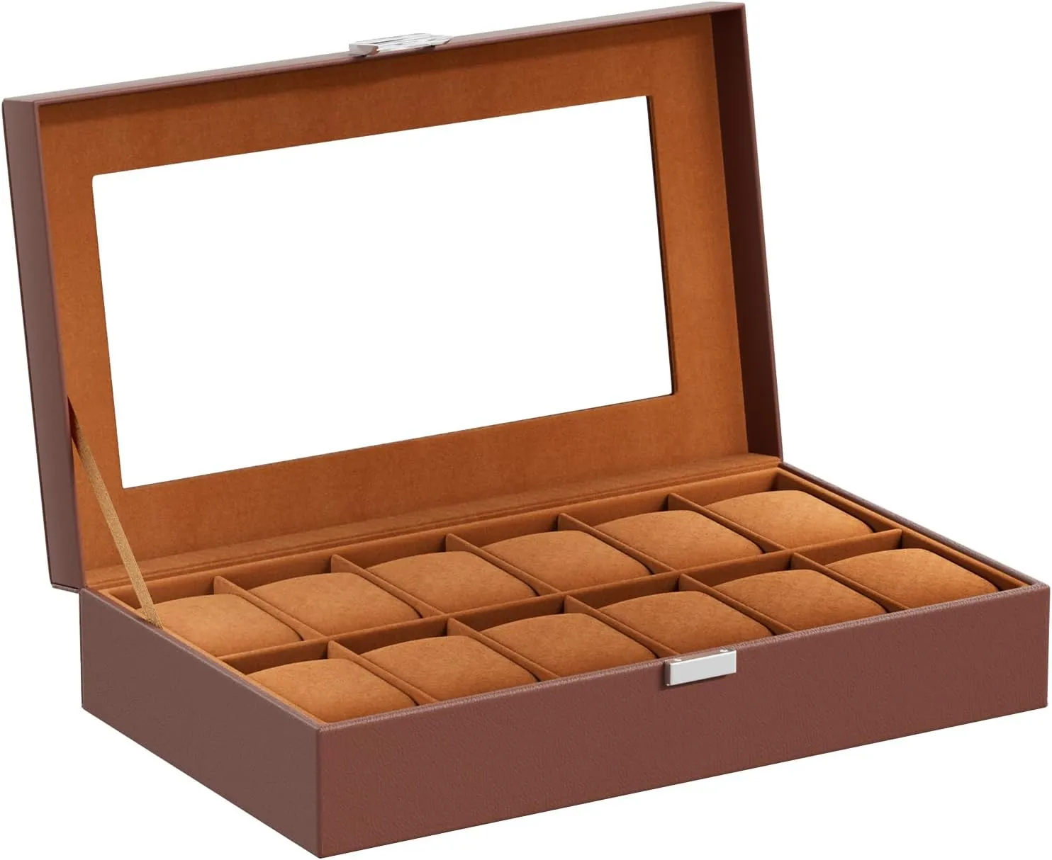 ProCase Watch Box Organizer for Men, 12 Slot Watch Display Case With Glass Lid, PU Leather Watch Storage Mens Watch Case, Watch Holder Organizer for Men Women -12 Slot, Brown