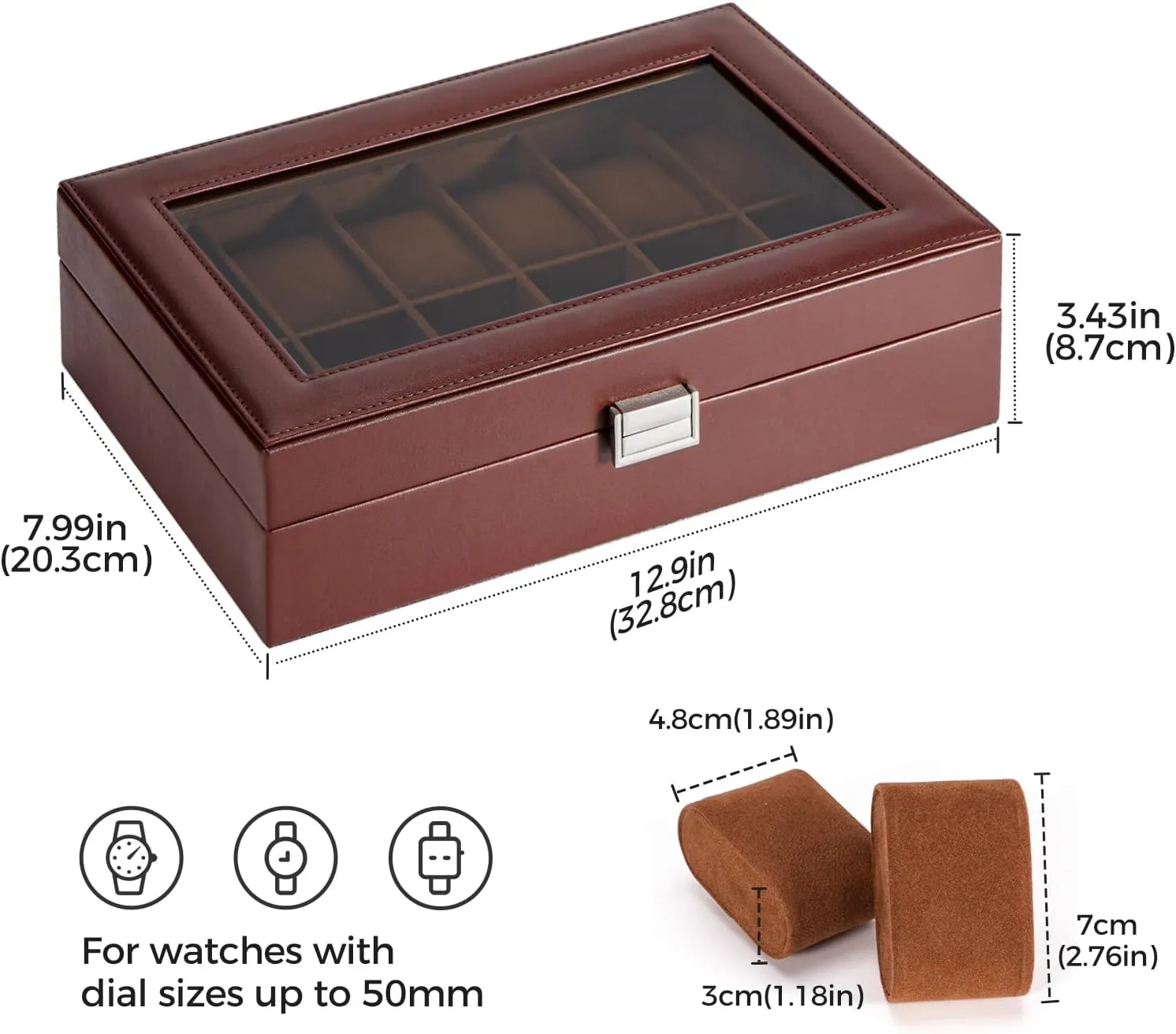 ProCase Watch Box Organizer for Men, 12 Slot Watch Display Case With Glass Lid, PU Leather Watch Storage Mens Watch Case, Watch Holder Organizer for Men Women -12 Slot, Brown