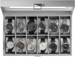 ProCase Watch Box Organizer for Men, 12 Slot Watch Display Case With Glass Lid, PU Leather Watch Storage Mens Watch Case, Watch Holder Organizer for Men Women -12 Slot, Grey